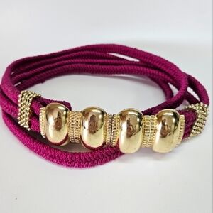 VINTAGE Fuchsia Pink Double Woven Rope Belt Gold Buckle 42" Long